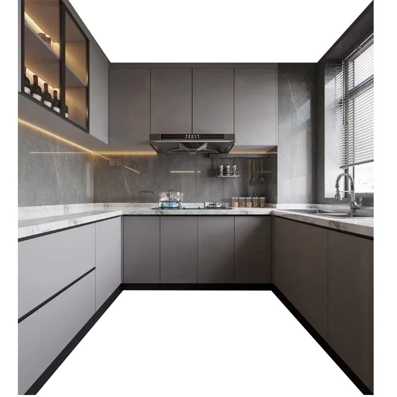Современная новая модель мебели модульная черная маленькая кухонная стенка